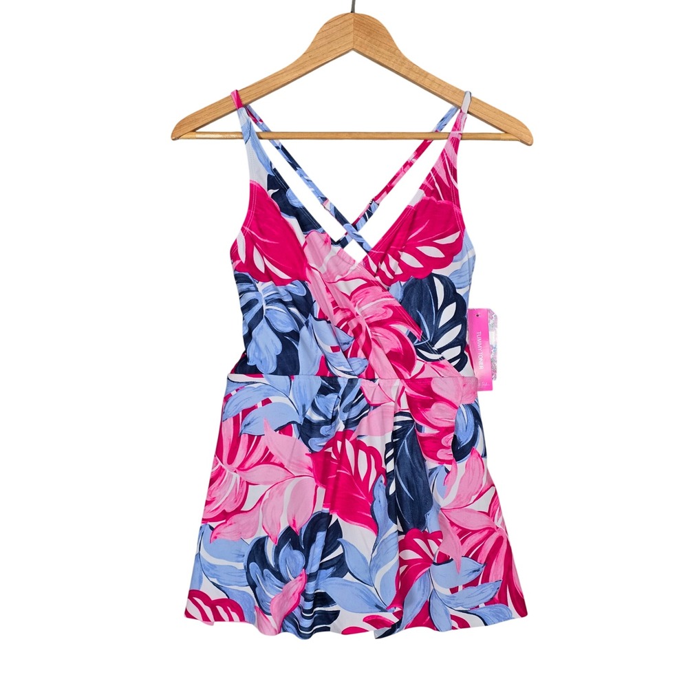 NWT Stella Parker Women's Tummy Toner Tropical Floral Swimdress Pink Summer S